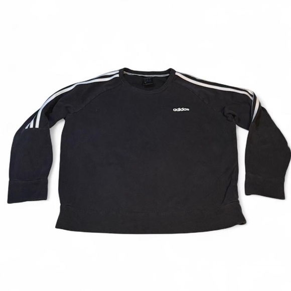 Adidas Men's Black Crewneck Sweater with White Stripes - Picture 1 of 6